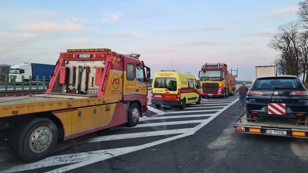 Samochód na lawecie w Kątach Wrocławskich – usługa holowania w przypadku awarii lub wypadku.